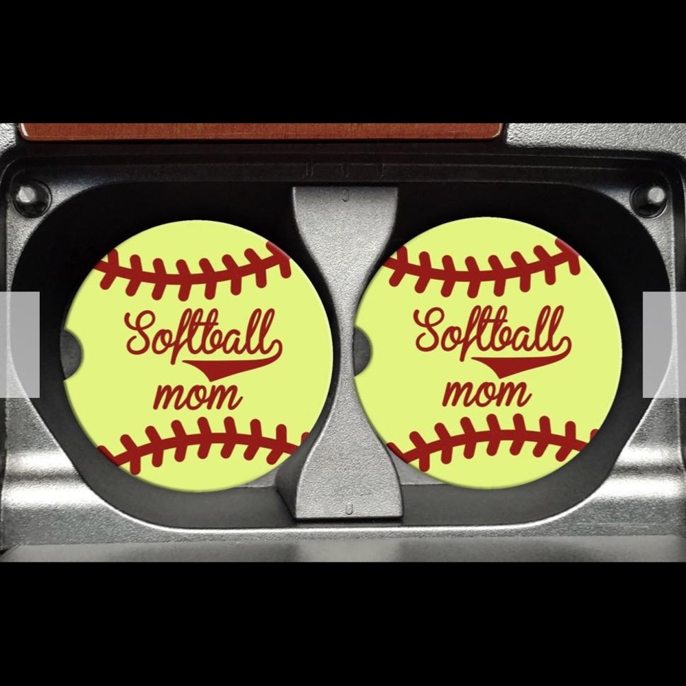 Softball mom ceramic car coaster